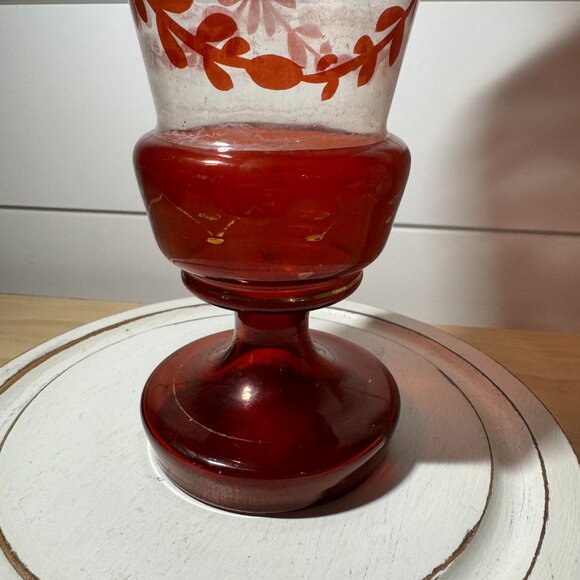 Antique Victorian Bristol Glass Red Flashed Vase Blown - Picture 4 of 6